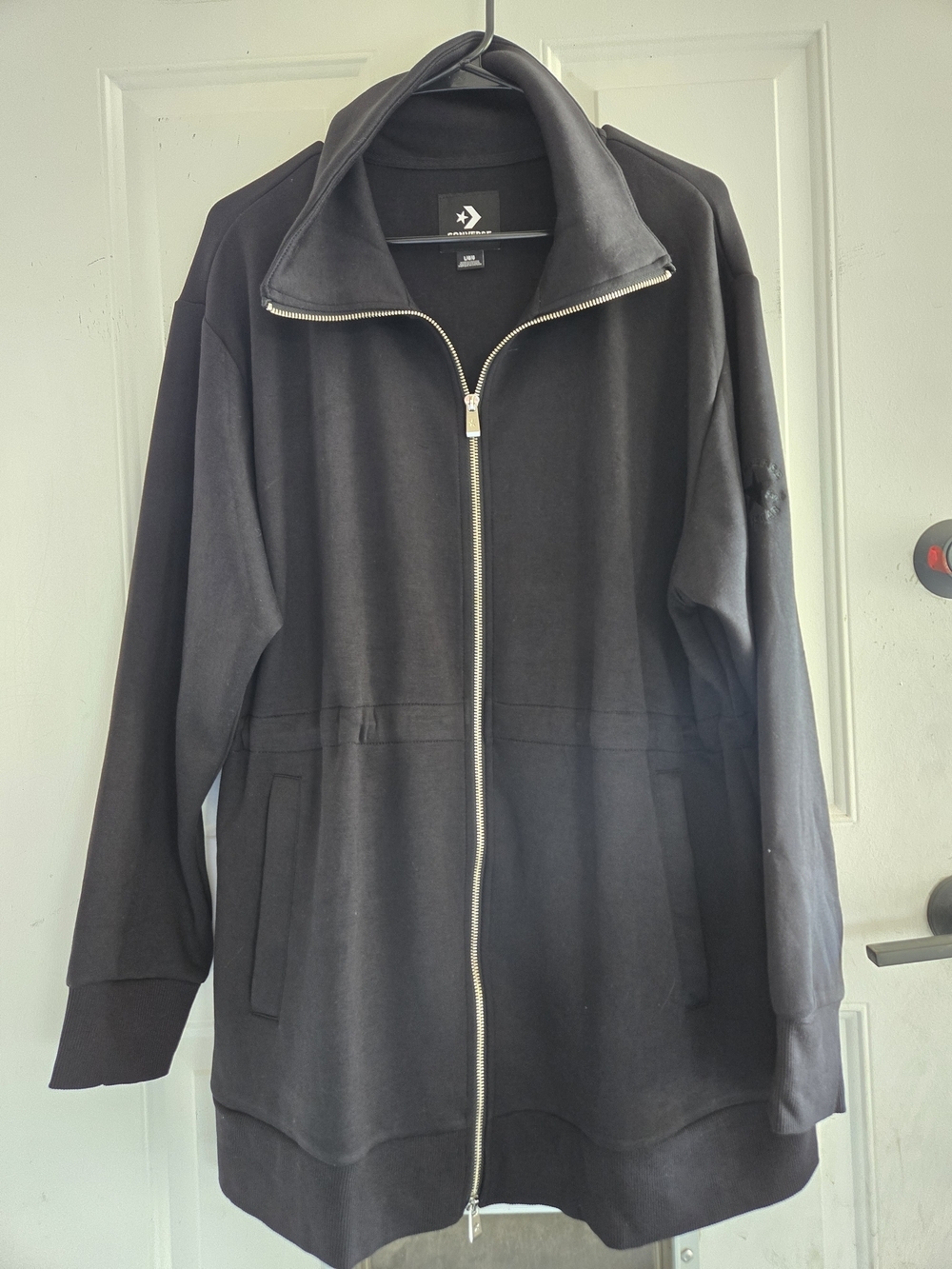 Converse Womens Long Black Zip-Up Jacket Size Large